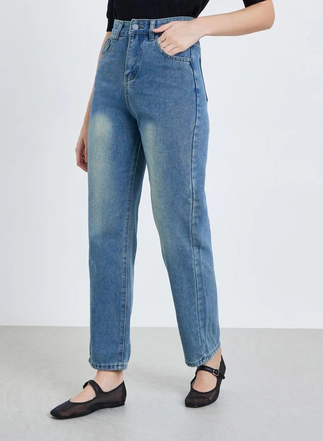Styli Women Wide Leg Faded Jeans